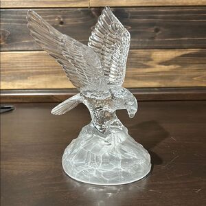 Vintage 1970 Leaded Crystal D' Arques Eagle w Fish Sculpture Statue Paper Weight